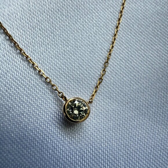 Natural Bezel Set Diamond Pendant Necklace / 18K Solid Gold / 16in Cable Chain - Picture 8 of 13